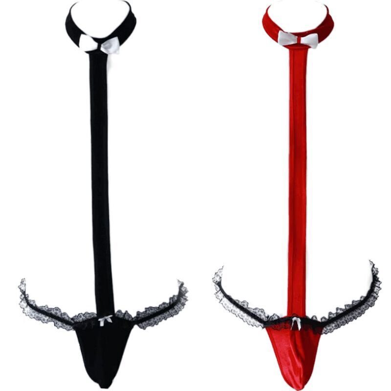 Men's Sexy Underwear New Style Men's Christmas One-piece Underwear Sexy Lace Three-point Men's Pseudo-woman Dress Uniform