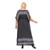 Vintage tassels are popular in large size V-neck rayon dress， new summer style， 200kg fat MM loose skirt