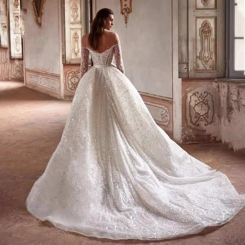Wedding dress, long-sleeve for bride, Amazon, graduation party, plus size