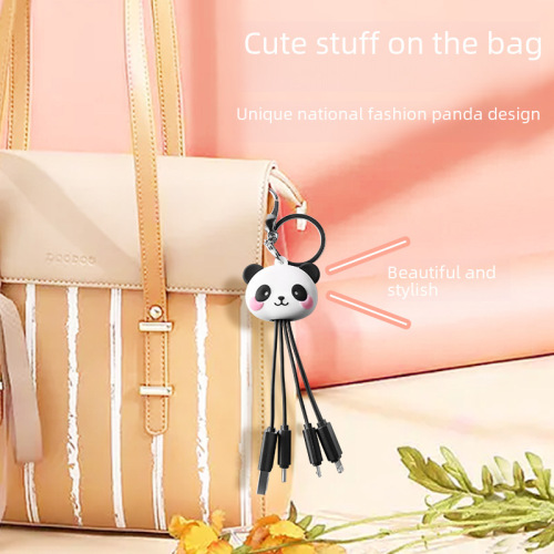 Cartoon Panda 1-3 Data Cable Cute Keychain National Trend Panda 3-in-1 Fast Charging Phone Charging Cable