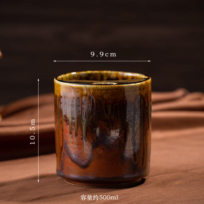 クロスボーダー陶磁器コーヒーカップ創意窯変ストローカップコップ高顔値家庭用粗陶レトロマグカップコップ|undefined