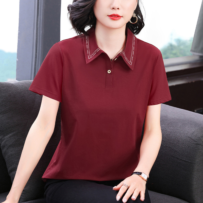 Mom's Short-Sleeved T-Shirt for Women 2026 New Spring Style Collared Skin-Friendly Casual Top Slimming Look Middle-Aged Women's Polo Shirt Mom's Short-Sleeved T-Shirt for Women 2026 New Spring Style Collared Skin-Friendly Casual Top Slimming Look Middle-Aged Women's Polo Shirt
