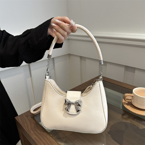 Gentle Texture Minimalist Bow Crossbody Bag 2024 Spring New Style Versatile Ins Shoulder Bag Underarm Bag For Women