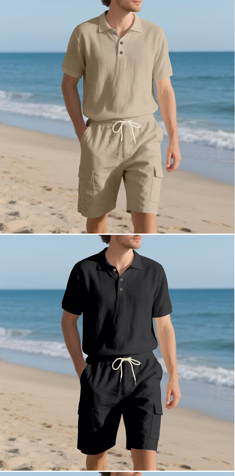 Men's Clothing Men's Summer Short Sleeved Casual Suit Style Outdoor Simple Linen Breathable Loose Fit Work Shorts_viptrois.com
