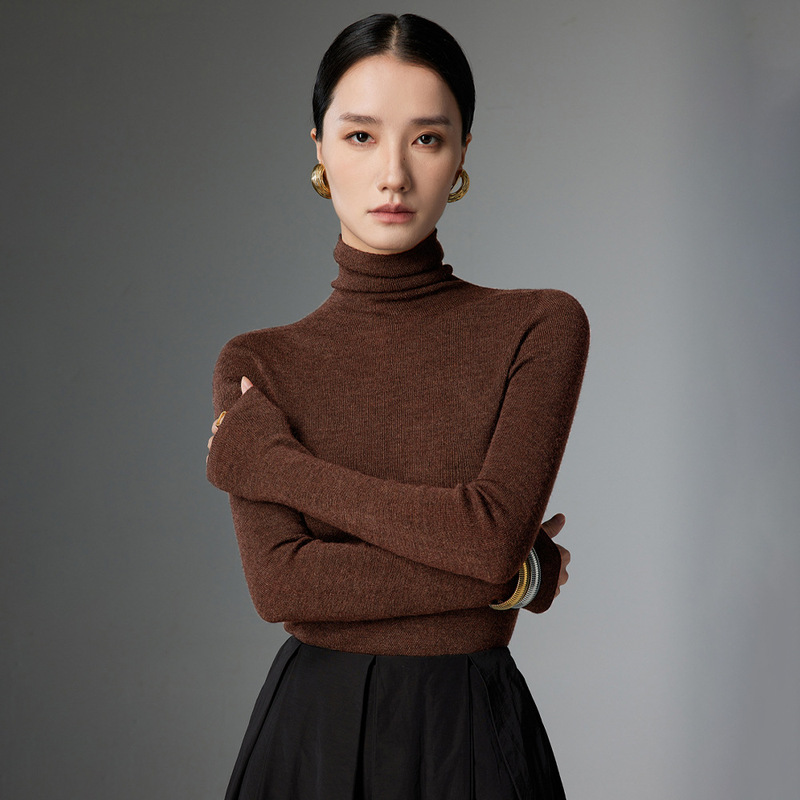 Factory Direct Sales Skin-Friendly Fine-Spun Ultra-Fine 100% Pure Wool Sweater Women's Turtleneck Base Layer Thin Knit Sweater