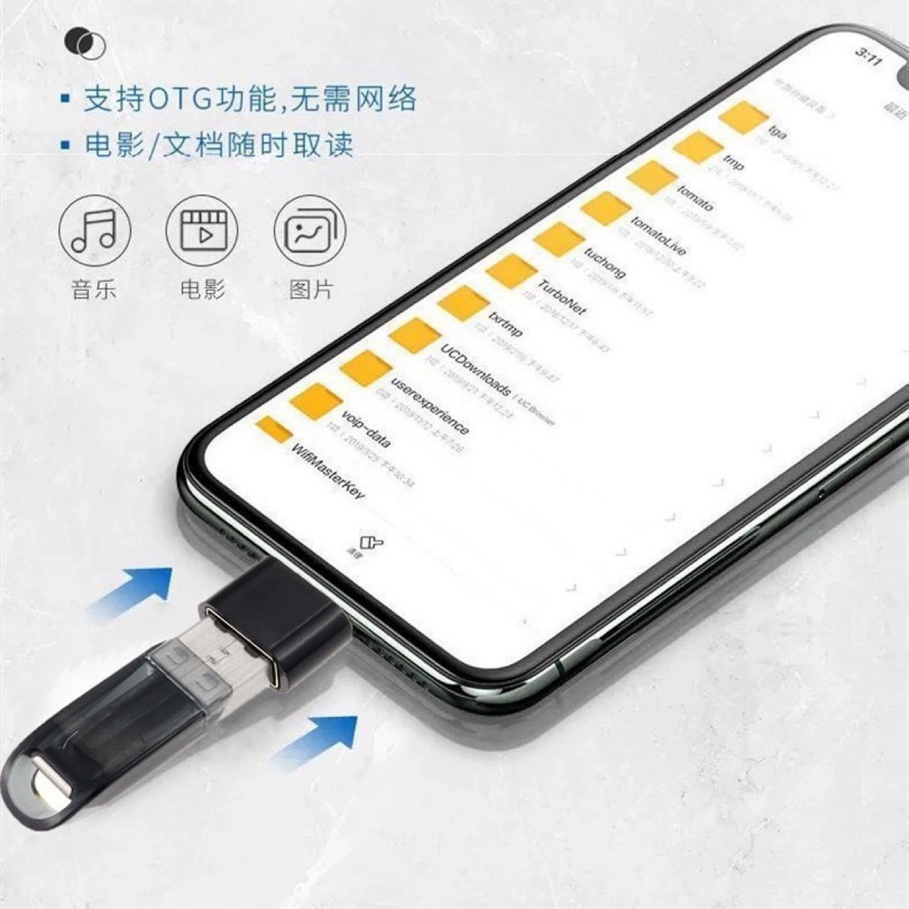 Car mobile phone USB music movie data transmission OTG adapter Android type to USB expansion mobile phone