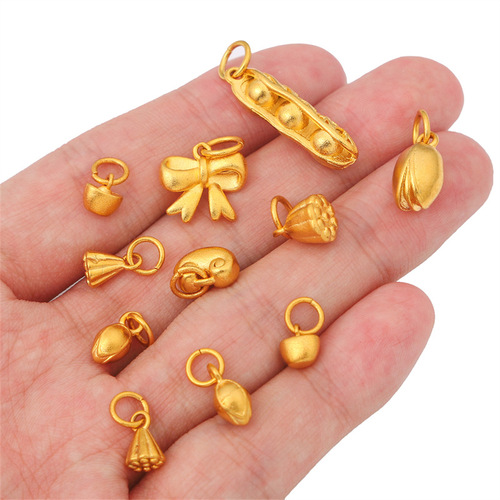 Copper-plated gold-plated Yuanbao lotus bud butterfly knot small pendant necklace bracelet DIY materials accessories