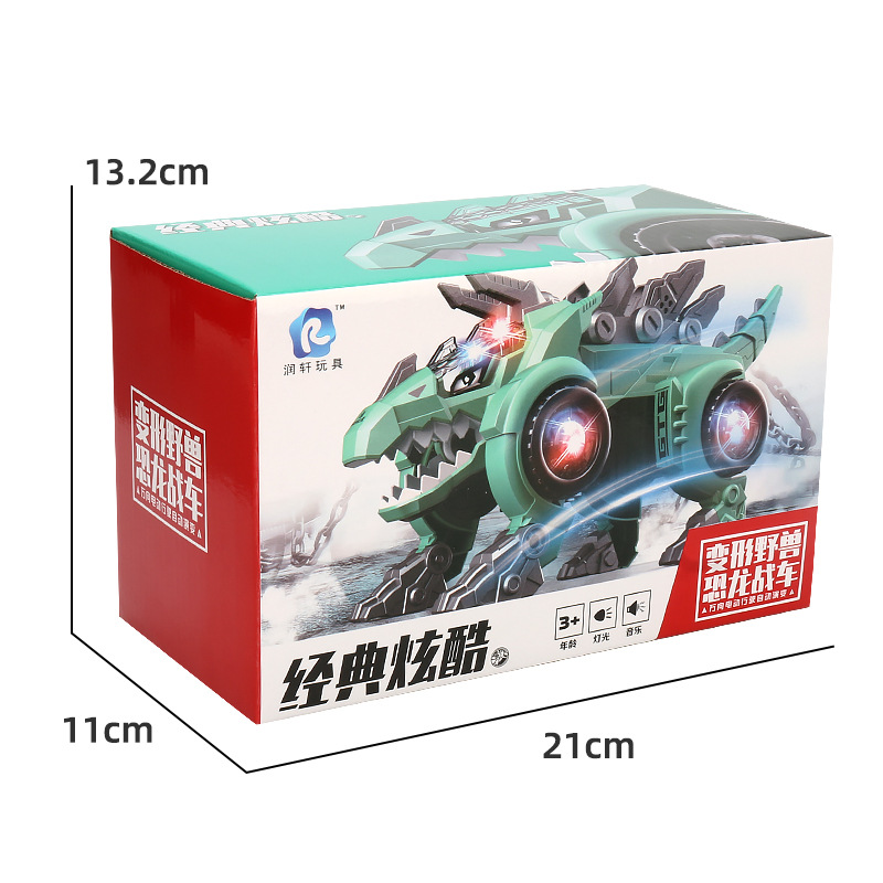 Pulverización universal eléctrica simulación de dinosaurios música iluminación deformación automática carro de dinosaurios juguetes de puzzle para niños al por mayor