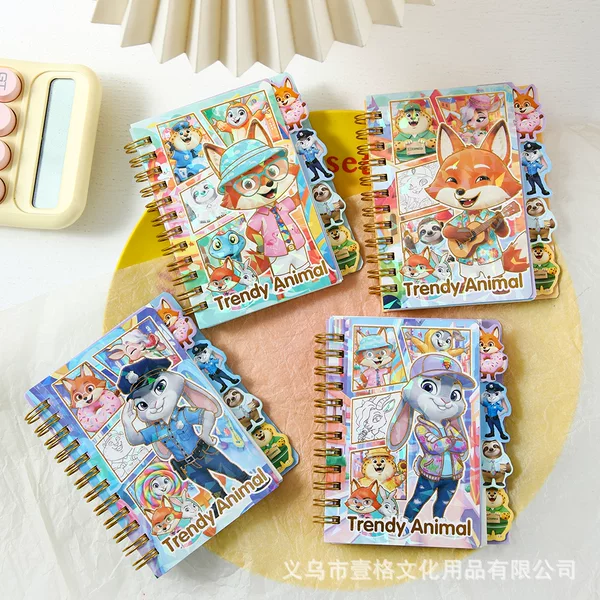 New Animal City 100K Spiral Notebook, Cute Cartoon Notepad, High-Quality Gold-Stamped Divider Pages, Small Notebook