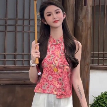 新しい中国風ピンクジャカードベストルーズパンツスーツ夏のハイエンドユニークな年齢軽減気質ツーピースセット|undefined