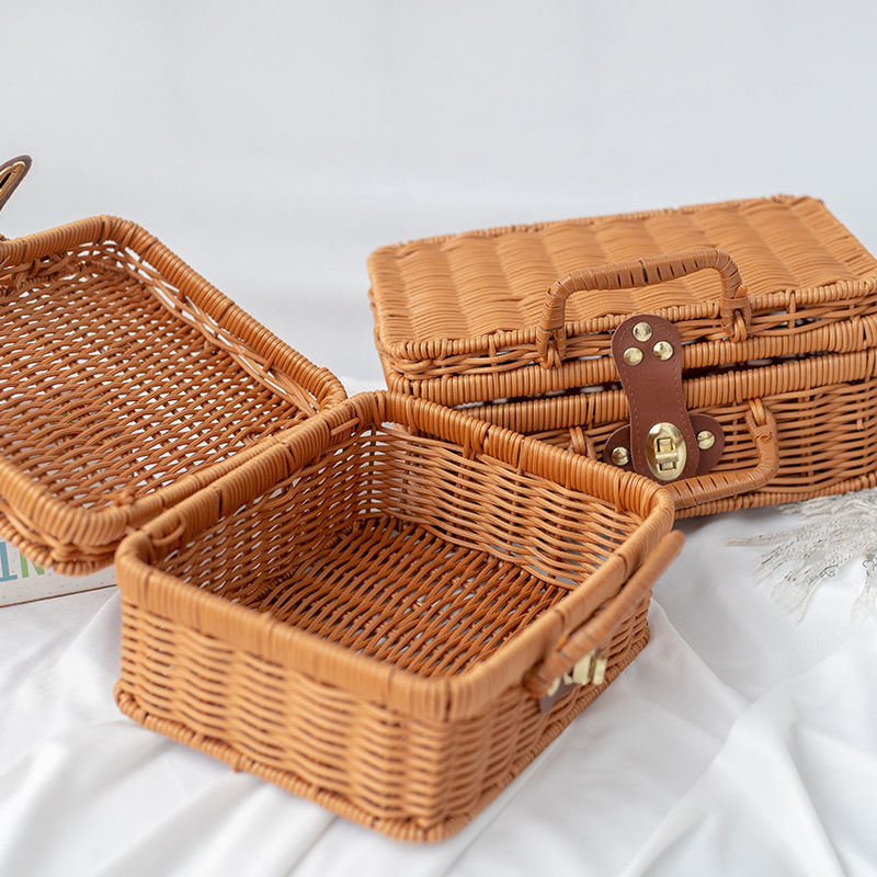 Nuevo retro ratán caja de almacenamiento portátil caja de regalo de boda merienda bolsa de regalo caja de embalaje en stock