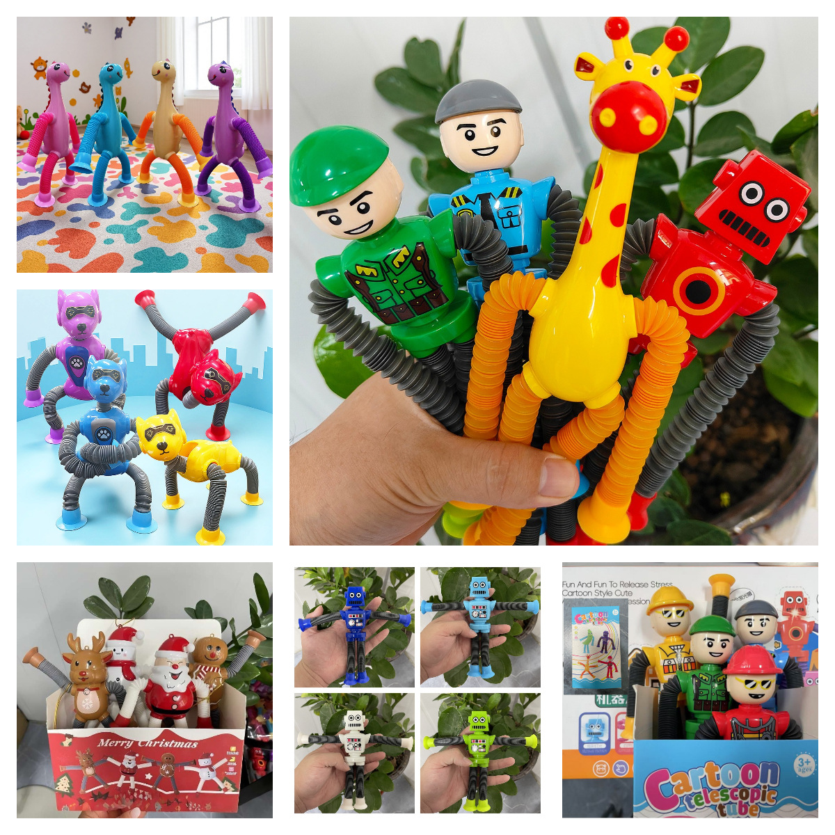 Transfronterizo robot flexible tubo telescópico niño puzzle dibujos animados estirados ventosa interacción padre-hijo creativo juguete descompresión