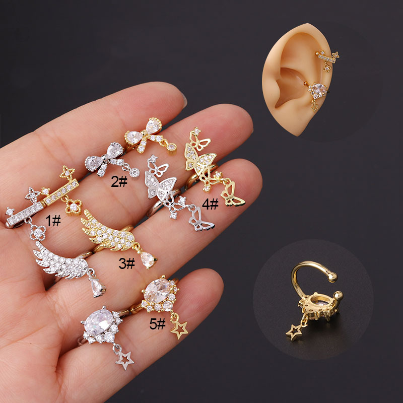 Bow feather fashion zircon ear bone clip earrings one-piece wholesale jewelry
