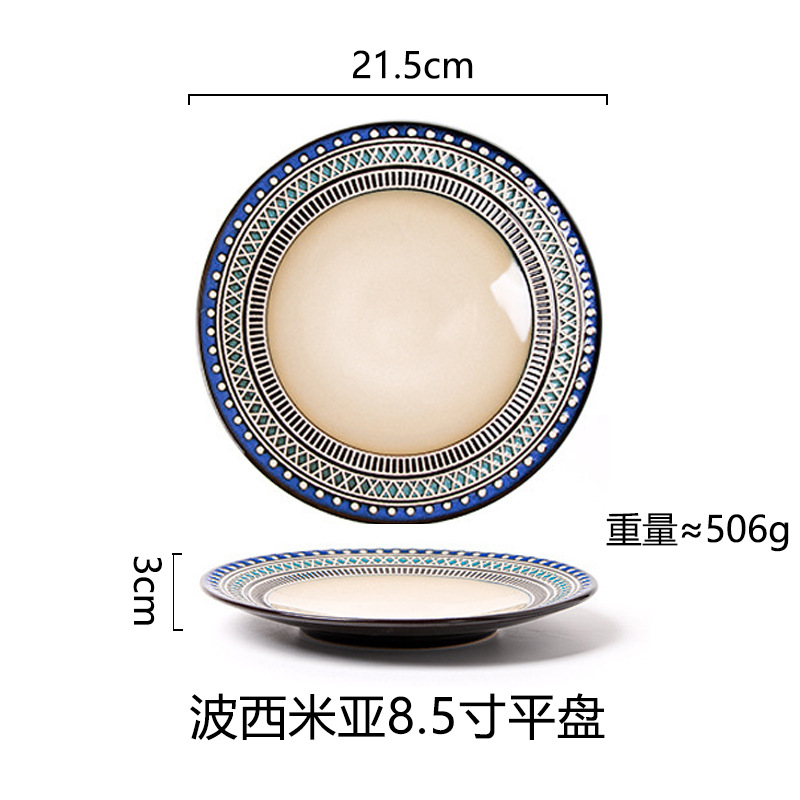 Horno creativo, plato de comida occidental esmaltado, plato de carne, plato de verduras para el hogar, plato de cerámica, plato de pasta de color esmaltado, plato de desayuno al por mayor