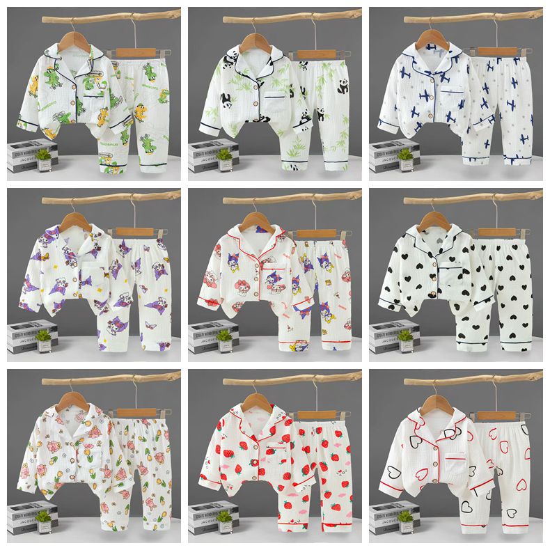 Pajamas for Kids Children's Clothing 2026 Cotton Gauze Children's Pajamas Cute Summer Style Long-Sleeved Long-Pants Set