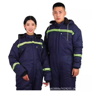 All-in-one clothing cotton and thickening cold-proof clothing special warm clothing for vehicle and ship cold storage outdoor labor protection reflective cotton all-in-one clothing