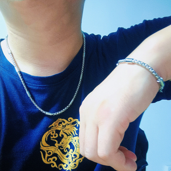 necklace and bracelet pearl stainless steel hip-hop style