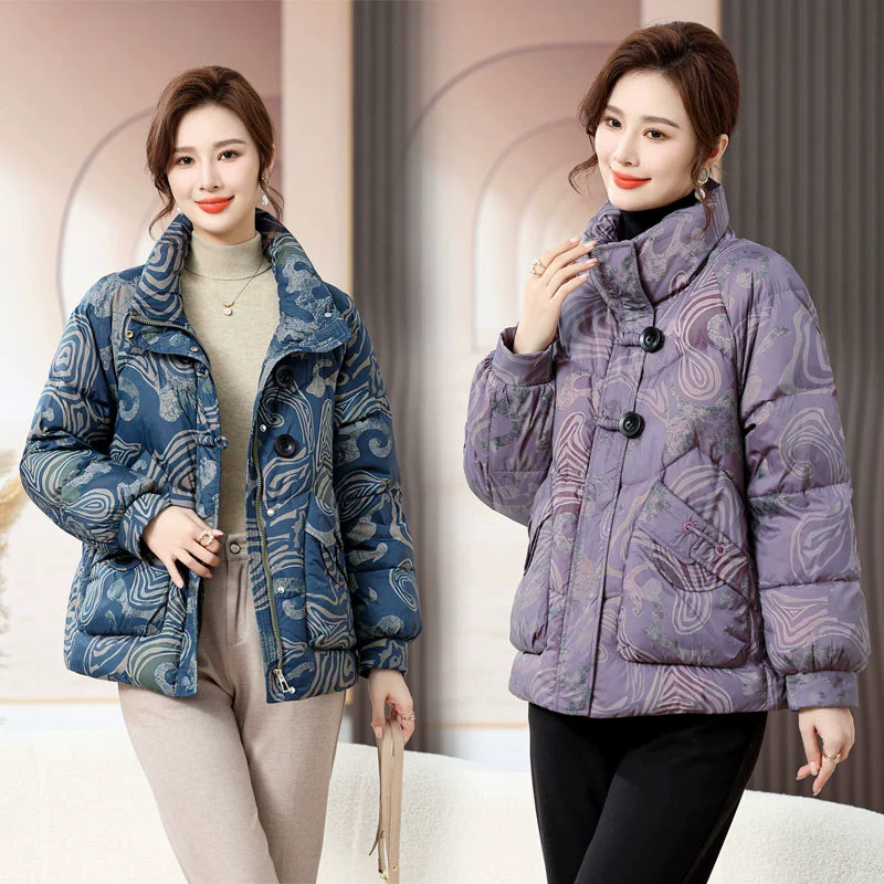 Зимний пуховик для матери среднего возраста, короткий 2023, новое осенне-зимнее пальто больших размеров для женщин среднего и пожилого возраста, белое пальто на утином пуху с хлопковой подкладкой