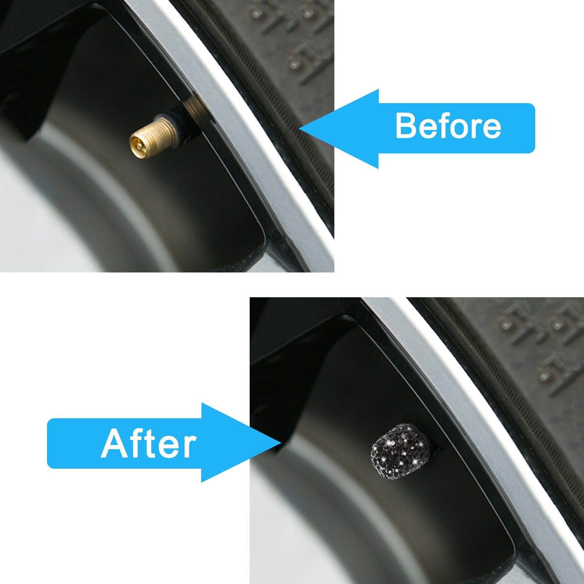 Car Tire Valve Caps with Rhinestones, Ceramic Full Diamond Valve Core Covers for Cars, Diamond Tire Caps for Women