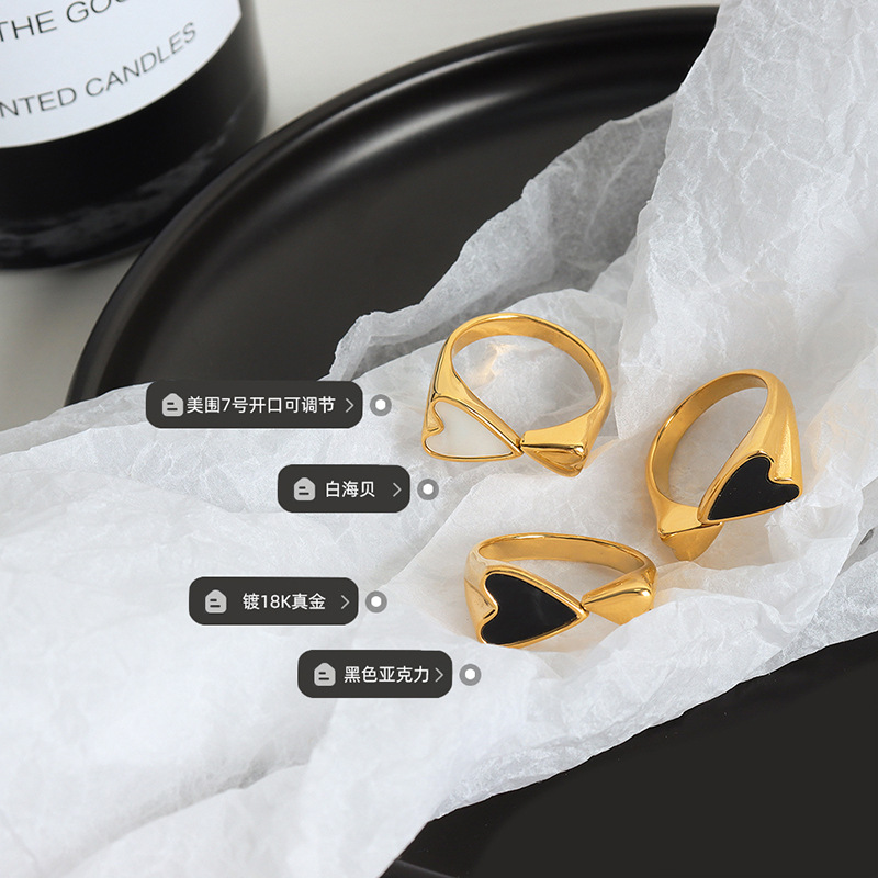 Francés nicho ins índice dedo anillo hueso conjunto anillo plano tamaño personalidad en forma de corazón blanco concha anillo par