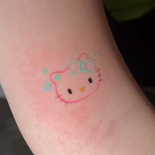 Pink and blue kitty colorful tattoo stickers, new style, fresh and cute, creative for photos, waterproof, high aesthetic value stickers
