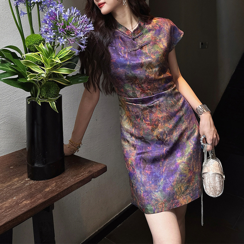 In Stock Yu Jing Yao Chinese Style New Chinese Dress 2025 Rain Dew Linen Improved Cheongsam Short and Long Dresses