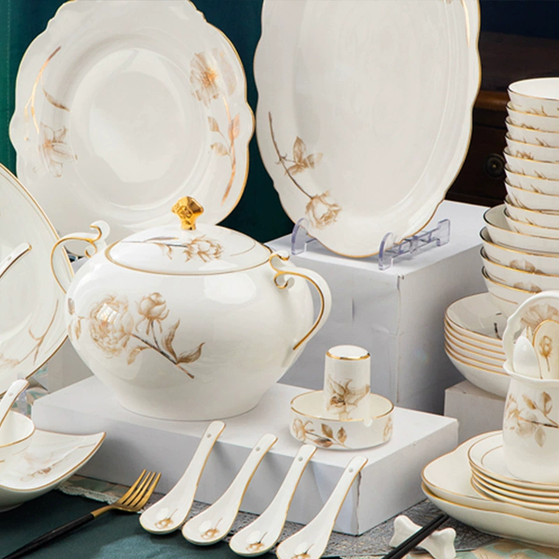 Набор мисок, домашние принадлежности, фарфоровая миска Jingdezhen Bone, керамический набор мисок, комбинация блюд и блюд