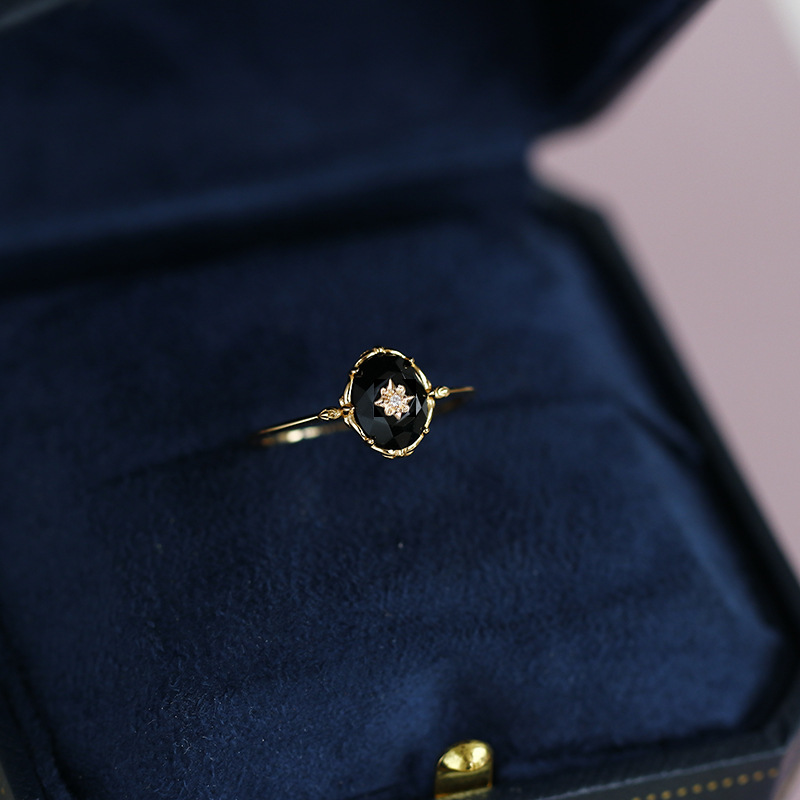 1g Weight Charms, Rings Classification 1 Piece Quantity Holiday, Daily Occasion 925 Sterling Silver Material Flower Pattern All Seasons Season Women's Gender Elegant, Retro Style Japanese Style Opal Palace Vintage Pattern Natural Black Agate Rings Pendants 925 Silver Accessories Suit Autumn New 10