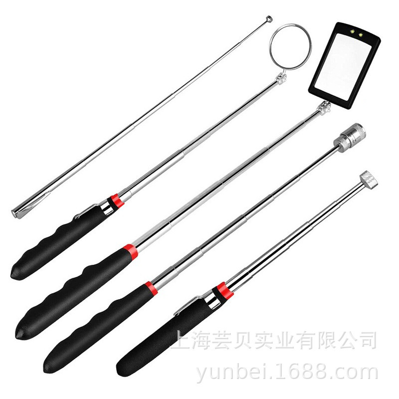磁性捡拾器10磅带灯方镜汽修工具强磁力3.5磅可伸缩延长杆电筒头