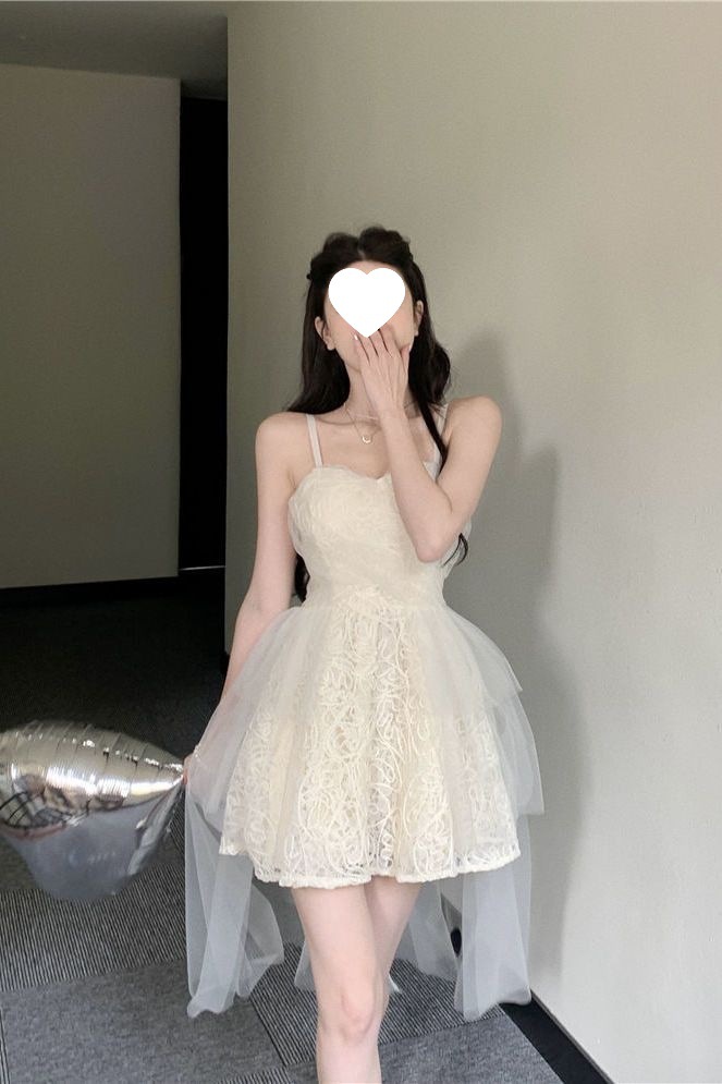 Summer Fashionable Ballet Style Birthday Dress Mesh Lace High Waist Fugitive Princess Suspender Dress for Women