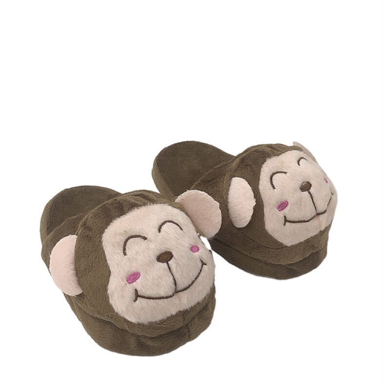 Autumn and winter cartoon monkey spot light suede overtoe slippers sewing shoes parent-child couple fluffy slippers Autumn and winter cartoon monkey spot light suede overtoe slippers sewing shoes parent-child couple fluffy slippers