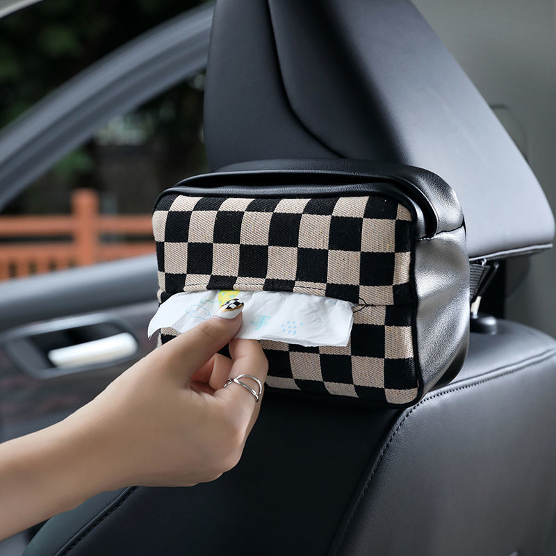 Caja de pañuelos para coche, asiento de dibujo, bolsa de pañuelos de pata de gallo, caja de dibujo para coche, cuero colgante multifuncional, estilo europeo creativo
