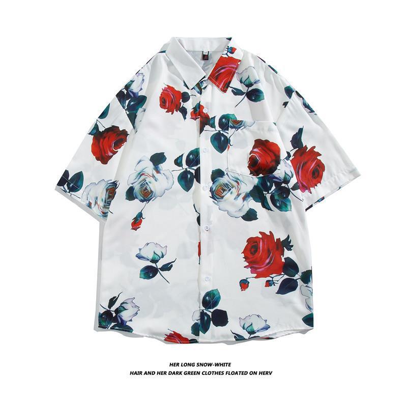 Hong Kong estilo Retro Vintage floral camisa de manga corta Estilo Hawaiano tailandés diseño sentido Ruan guapo camisa suelta para hombres y mujeres