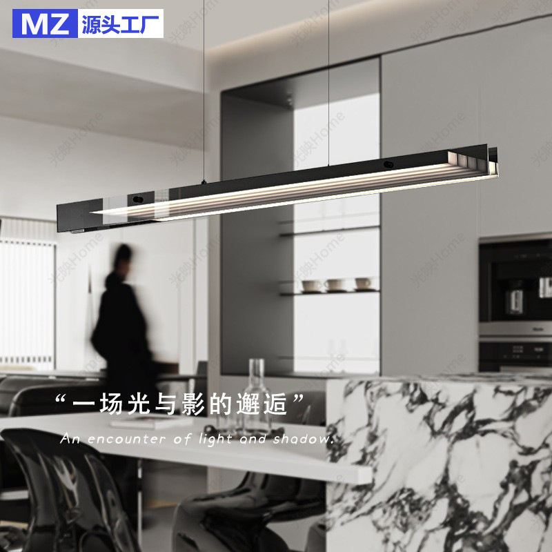Italian-Style Light Luxury Restaurant Chandelier with a High-End Feel, Modern Minimalist Acrylic Long Glass Designer Linear Dining Room Light