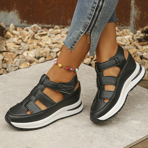 Plus-size sandals for women, summer collection—European and American-style Roman design with Velcro straps, available in size 44 at an independent online store.