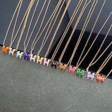 爱马仕高版h项链字母女CNC镀18K轻奢百搭高级感珐琅网红工厂直销