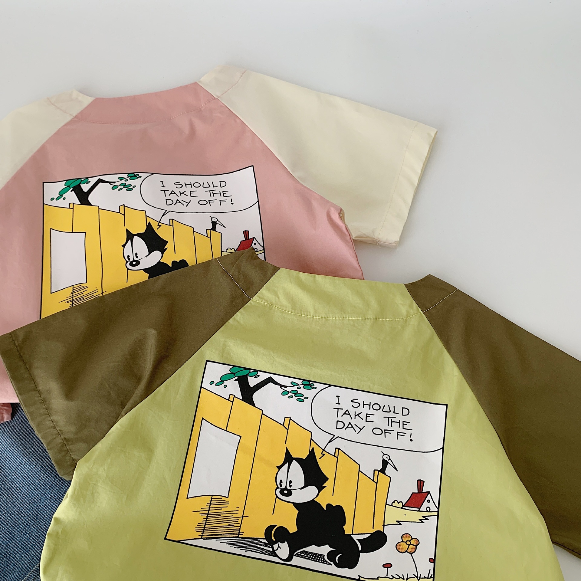 Maibao ropa para niños camisa de manga corta para niños 2025 verano nuevo estilo coreano niños y niñas dibujos animados a juego de algodón cardigan marea