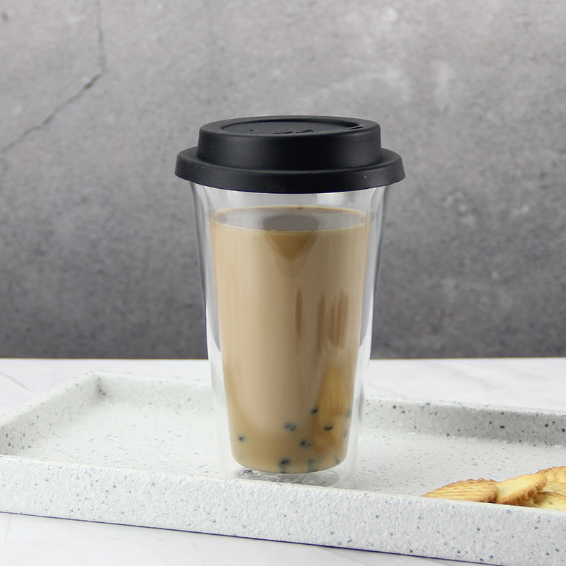 Heat-Resistant Glass Double-Layer Coffee Cup with Silicone Lid, High Borosilicate Glass Cup, Double-Layer Insulated Water Cup with Lid Heat-Resistant Glass Double-Layer Coffee Cup with Silicone Lid, High Borosilicate Glass Cup, Double-Layer Insulated Water Cup with Lid