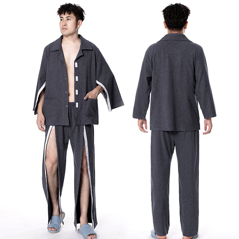春秋加厚病号服易穿脱护理服腋下全开德绒睡衣子母扣按扣医护服装|undefined