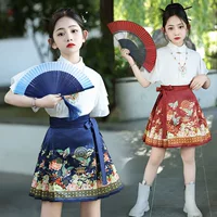 Детская новая стильная юбка Mamian, 2024 г., летняя одежда Hanfu для девочек, короткий костюм принцессы в китайском стиле, полуюбка Super Fairy.