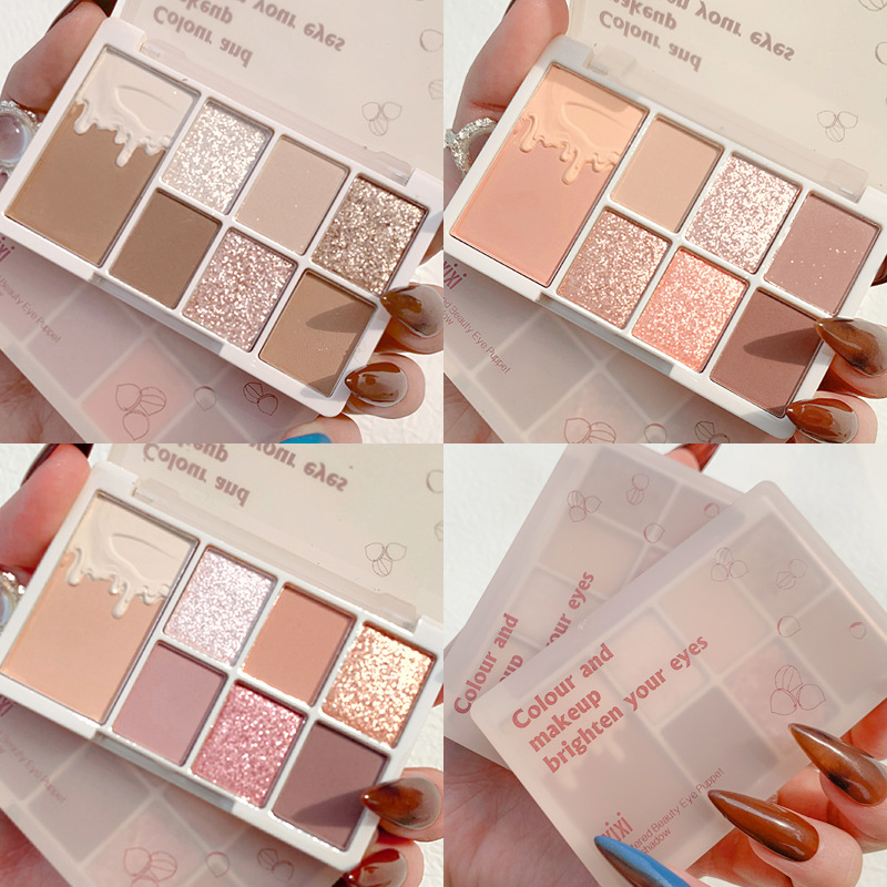 Xixi Seven-Color Eyeshadow Palette, Matte Pearlescent Color, Non-Flying Powder, Not Easy to Smudge, Chestnut Milk Coffee, Earth Color, Versatile Women