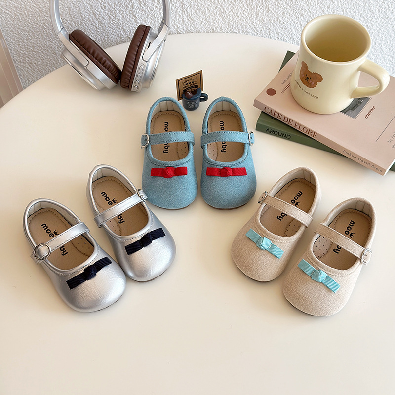 Girl's Small Leather Shoes 2025 Spring and Autumn Little Girl's Bow Shallow Mouth Princess Shoes Soft Bottom Bean Shoes Baby Shoes