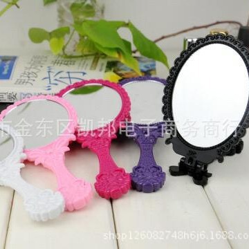 椭圆形塑料镜子创意化妆玻璃手柄镜片美容随身梳妆镜有机化妆镜