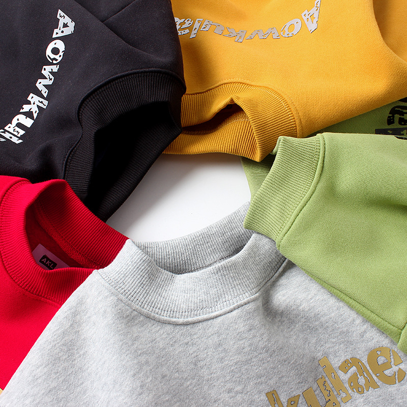 Autumn and Winter Korean Style New Children's Clothing Boys' Fleece Sweatshirts, Medium and Large Children's Thickeneded Warm Turtleneck Children's Sweatshirts Wholesale
