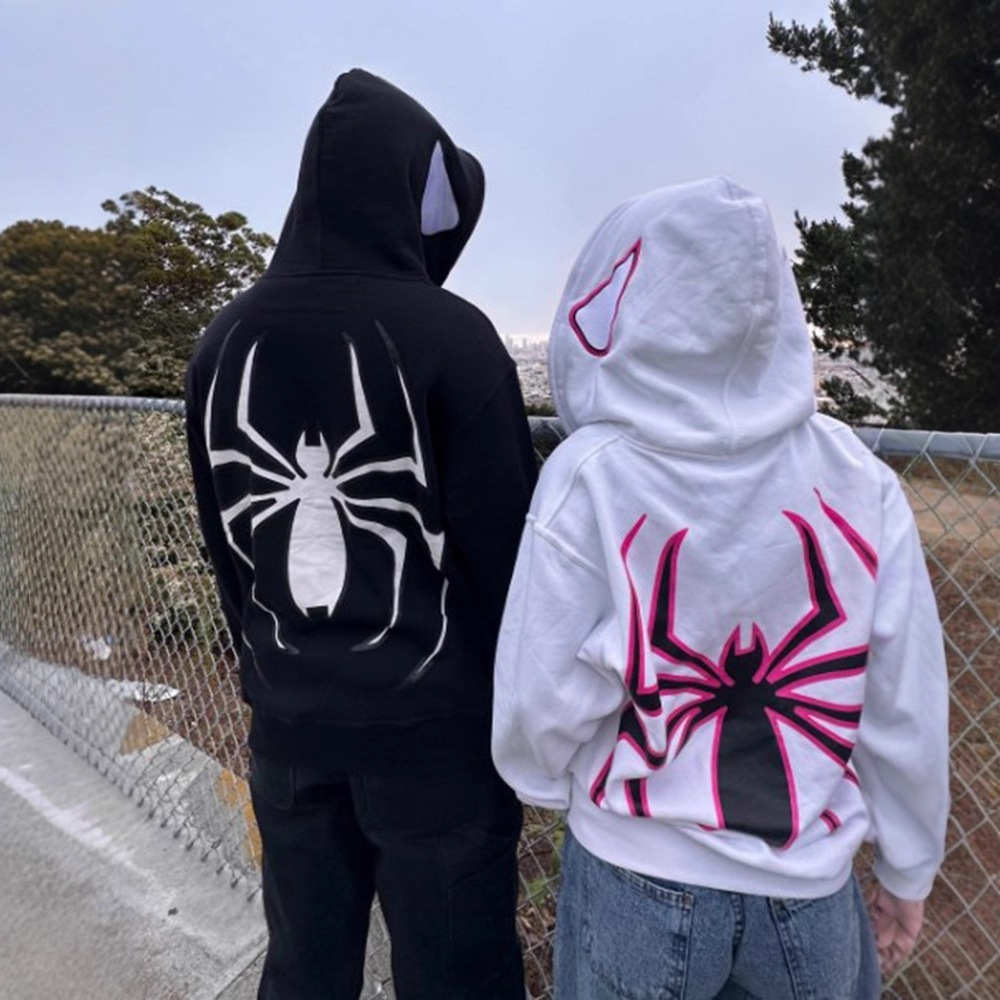 2023 sudadera oscura europea y americana Sudadera con capucha de hombres y mujeres pareja gótica Harajuku suéter de cremallera de impresión de araña de gran tamaño