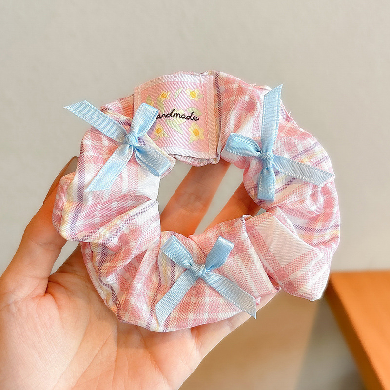 韩系春夏蝴蝶结大肠发圈女款蕾丝碎花头绳粉色方巾大号发饰|undefined