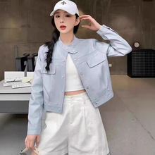欧货时尚皮衣女短款外套女2025春秋新款立领宽松洋气显瘦夹克上衣