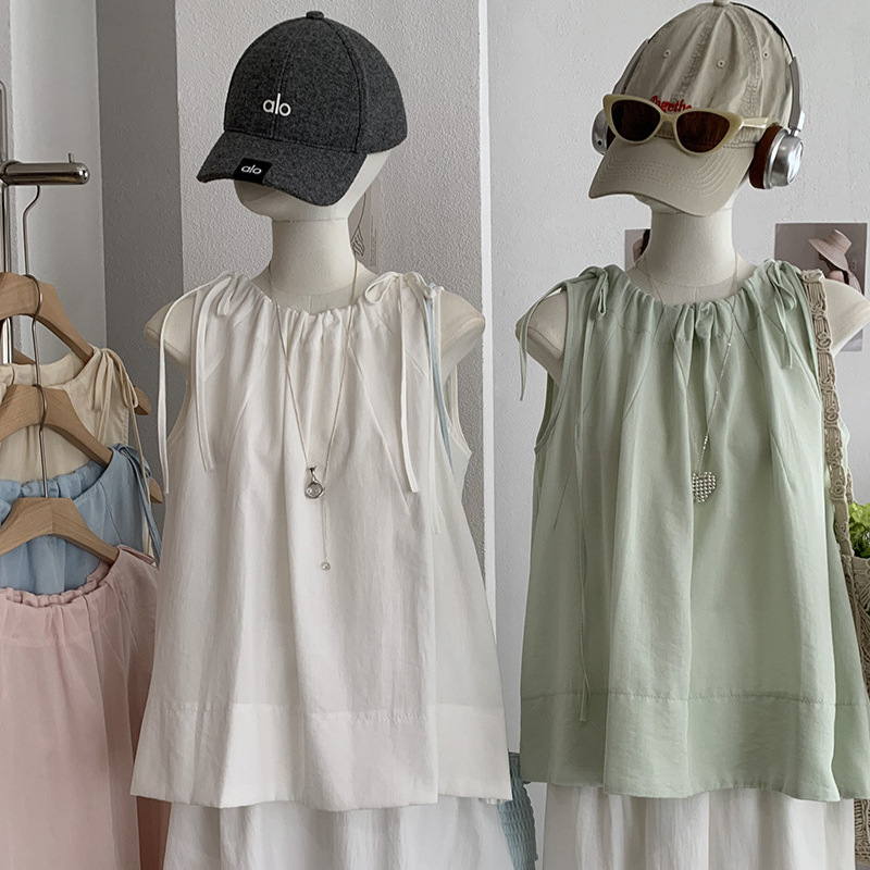 Kekezoon Japanese and Korean Style Lace-Up Round Neck Sleeveless Shirt, Age-Reducing Doll Shirt, Solid Color Vest Top 8316 Kekezoon Japanese and Korean Style Lace-Up Round Neck Sleeveless Shirt, Age-Reducing Doll Shirt, Solid Color Vest Top 8316