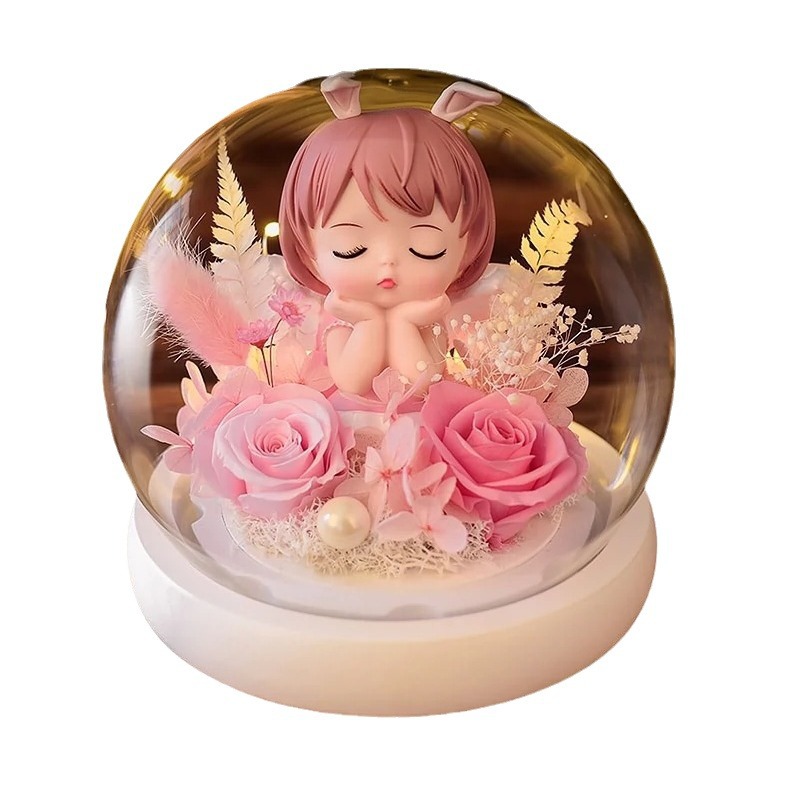 Flores de la vida eterna Rose Anne Angel Glass Cover Caja de regalo para la temporada de graduación de San Valentín para amigos de la escuela adornamiento de flores de la vida eterna