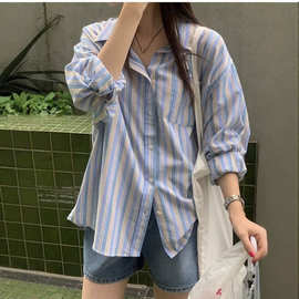 韩国东大门2026秋季新款复古小众杂色条纹衬衫女设计感小众上衣潮